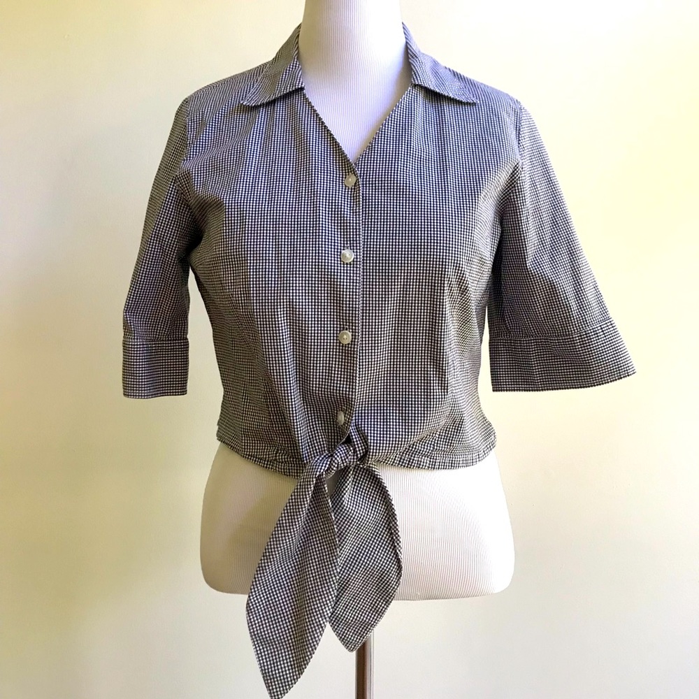 🖤🤍 Gingham Print Size 16 Tie Front Blouse by Rafaella